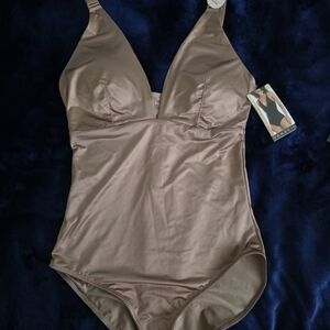 Danskin Satin Shapewear Bodysuit in Tan